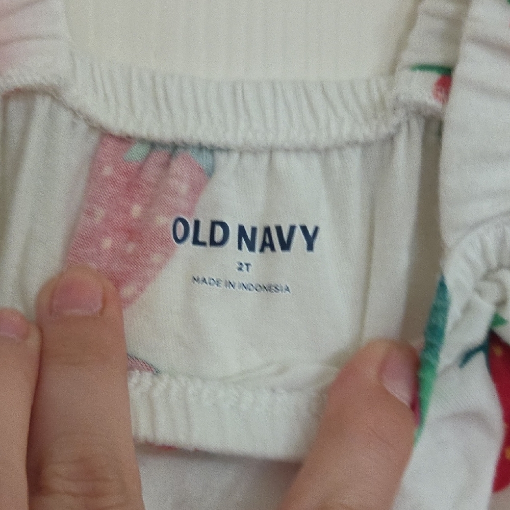 Old Navy White Strawberry-Print Girls' Romper with Ruffle Straps - Picture 3 of 5
